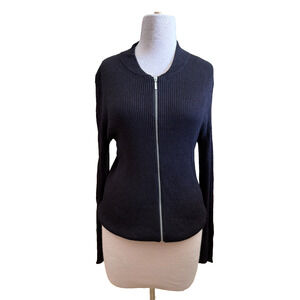 INC International Concepts Black Ribbed Full Zip Sweater M - New without tags